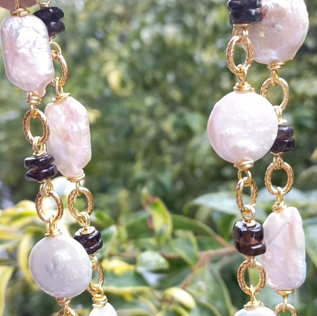 Sibelce 2079 Doğal barok sakız İnci dumanlı Kuvars El Yapımı Uzun Kolye