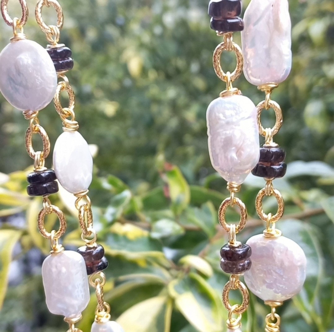 Sibelce 2079 Doğal barok sakız İnci dumanlı Kuvars El Yapımı Uzun Kolye