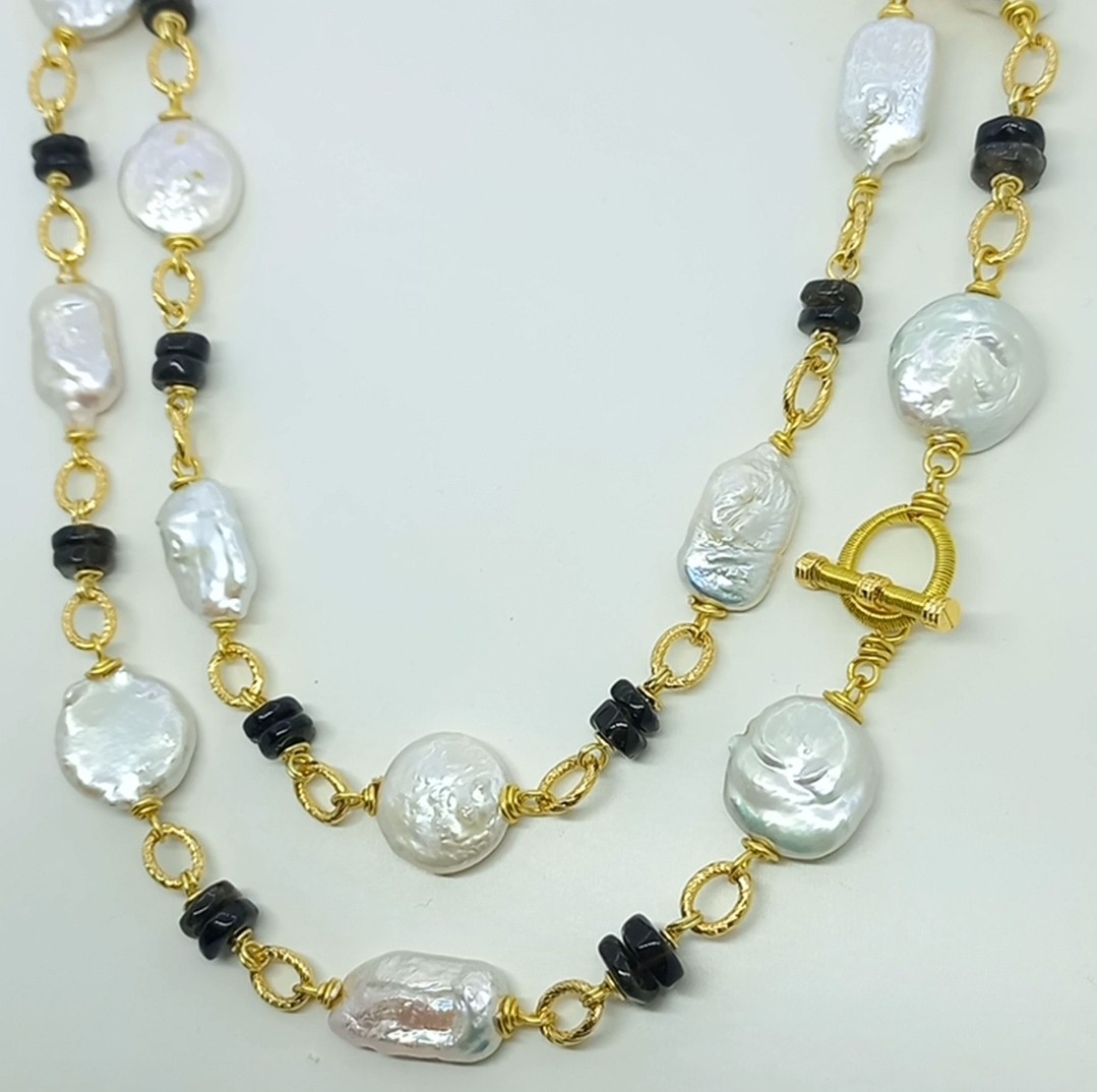 Sibelce 2079 Doğal barok sakız İnci dumanlı Kuvars El Yapımı Uzun Kolye