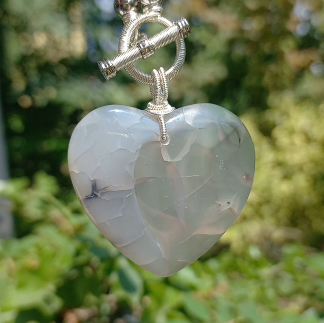 Sibelce 1899 Kalp Akik gümüş Obsidyen El Yapımı Kolye