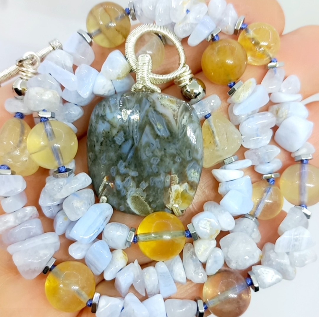 Sibelce 2088 Çubuk Akik dantel Akik Florit Sitrin El Yapımı Kolye