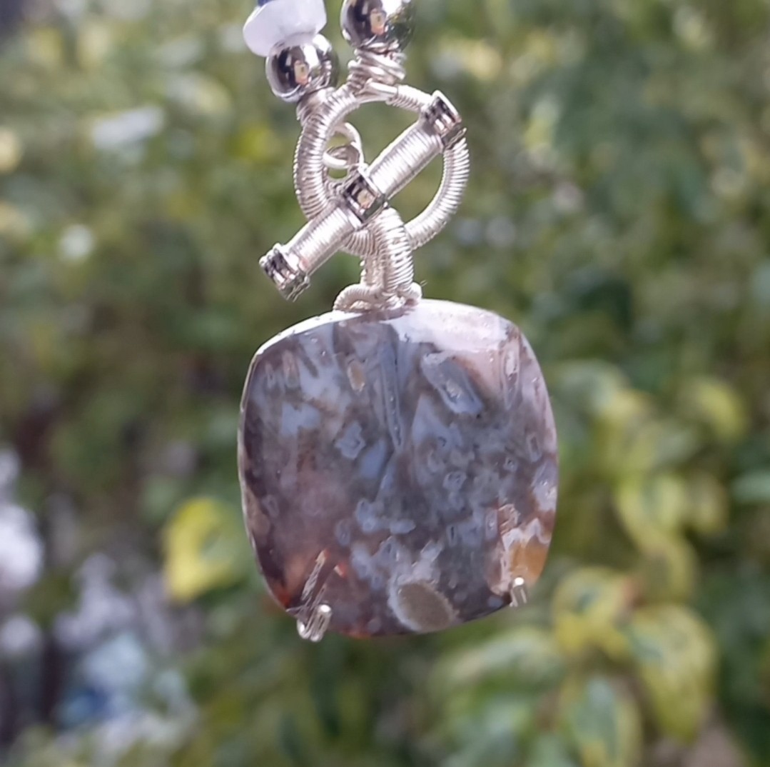 Sibelce 2088 Çubuk Akik dantel Akik Florit Sitrin El Yapımı Kolye