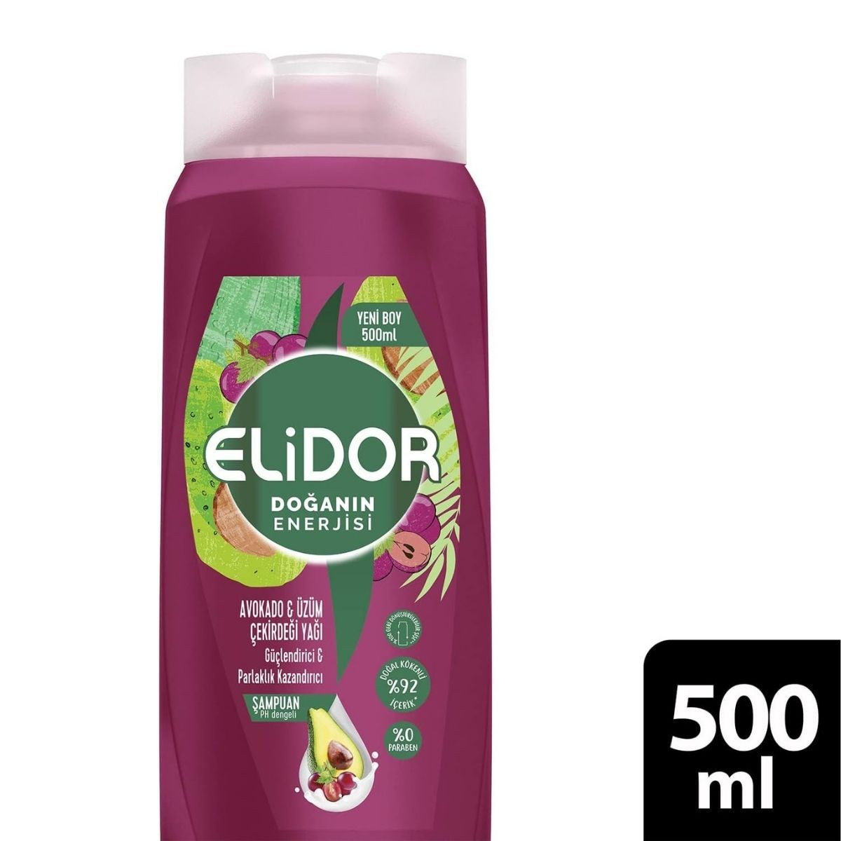 Elidor Doğanın Enerjisi Saç Bakım Şampuanı Avokado ve Üzüm Çekirdeği Yağı Güçlendirici & Parlaklık Kazandırıcı 400 ml