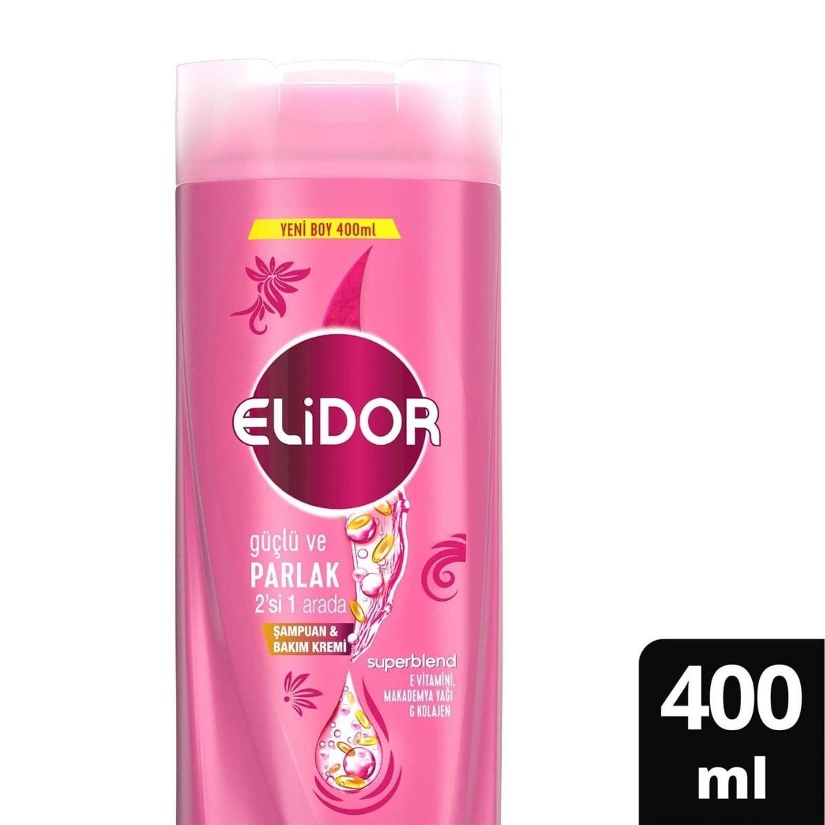 Elidor Superblend Şampuan ve Bakım Kremi Güçlü ve Parlak 2'si 1 Arada E Vitamini Makademya Yağı Kolajen 400 ml