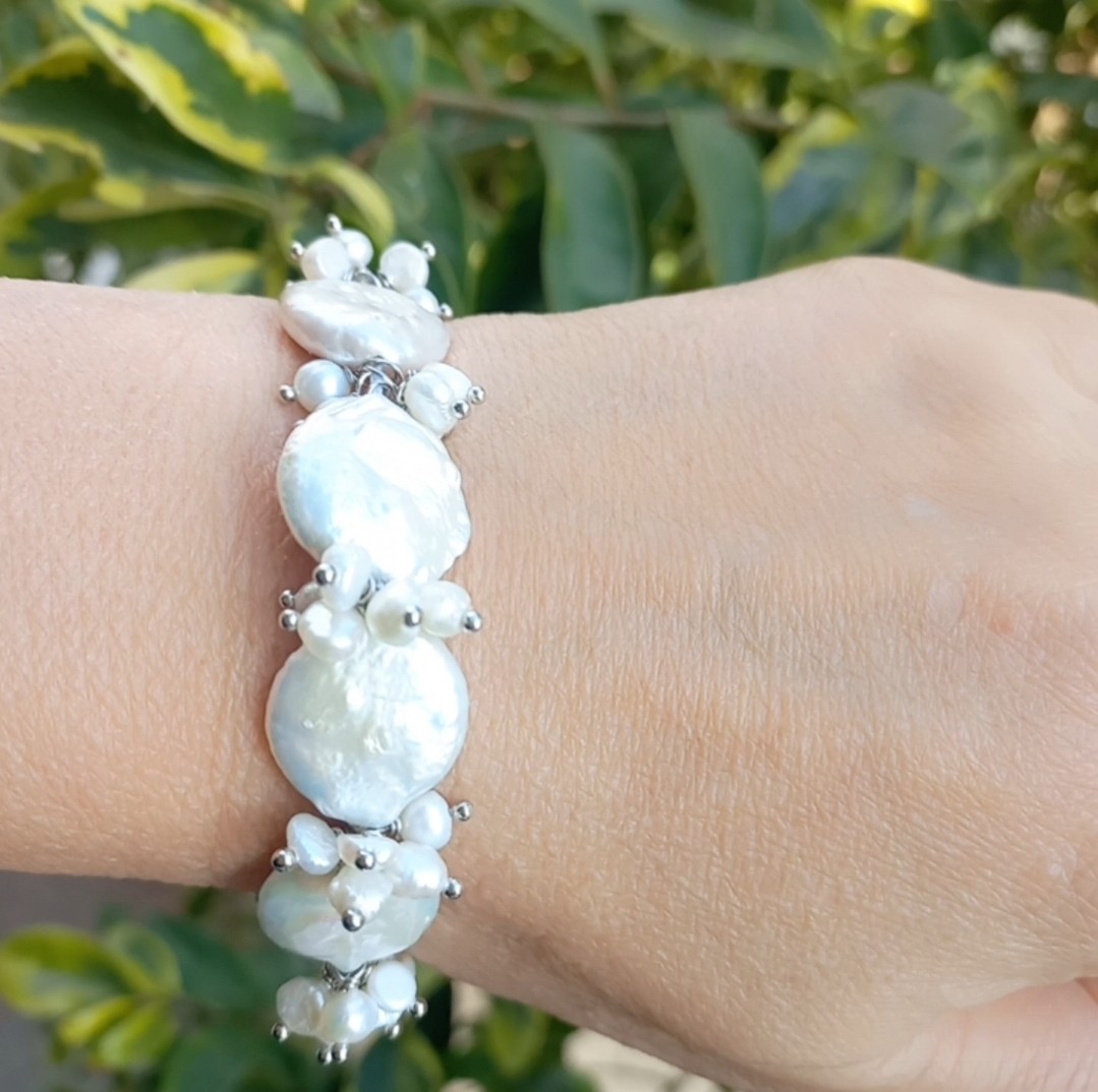 Sibelce 2096 Doğal Disk İnci El Yapımı Bileklik