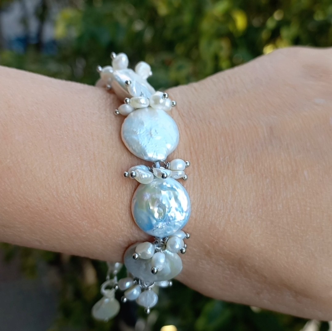 Sibelce 2096 Doğal Disk İnci El Yapımı Bileklik