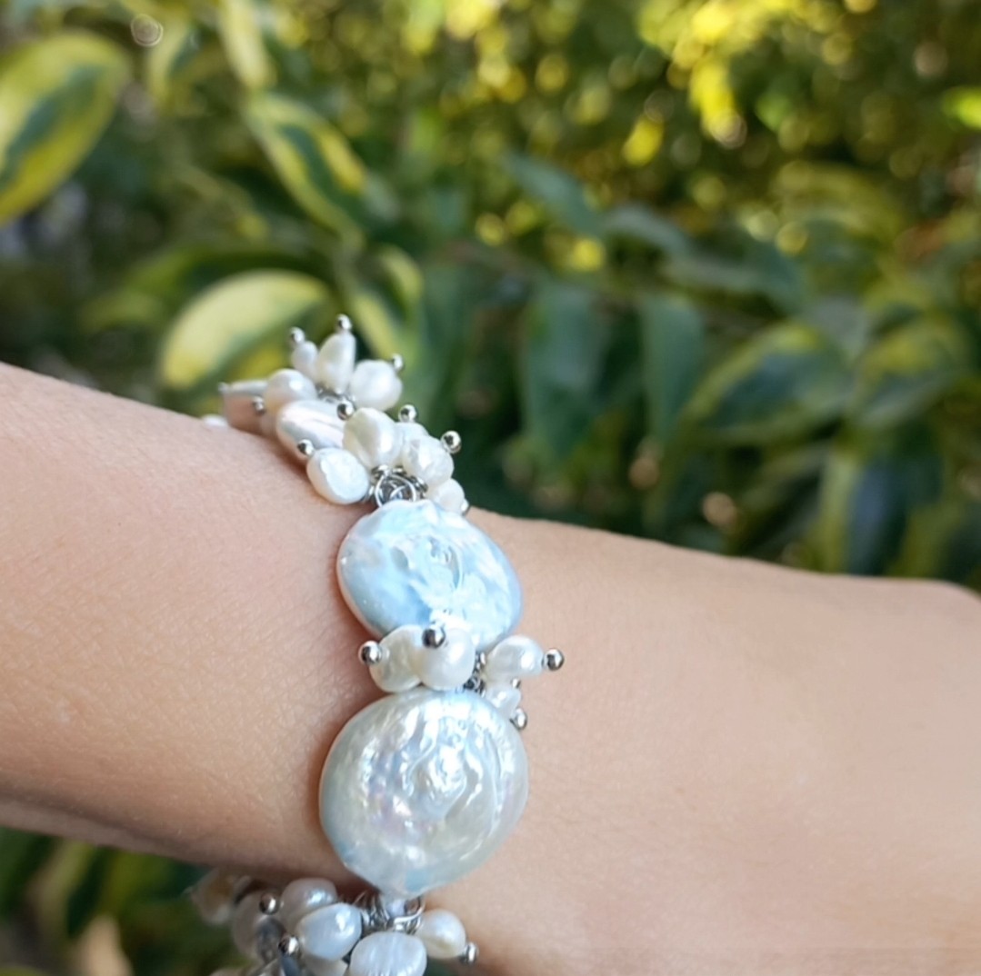 Sibelce 2096 Doğal Disk İnci El Yapımı Bileklik