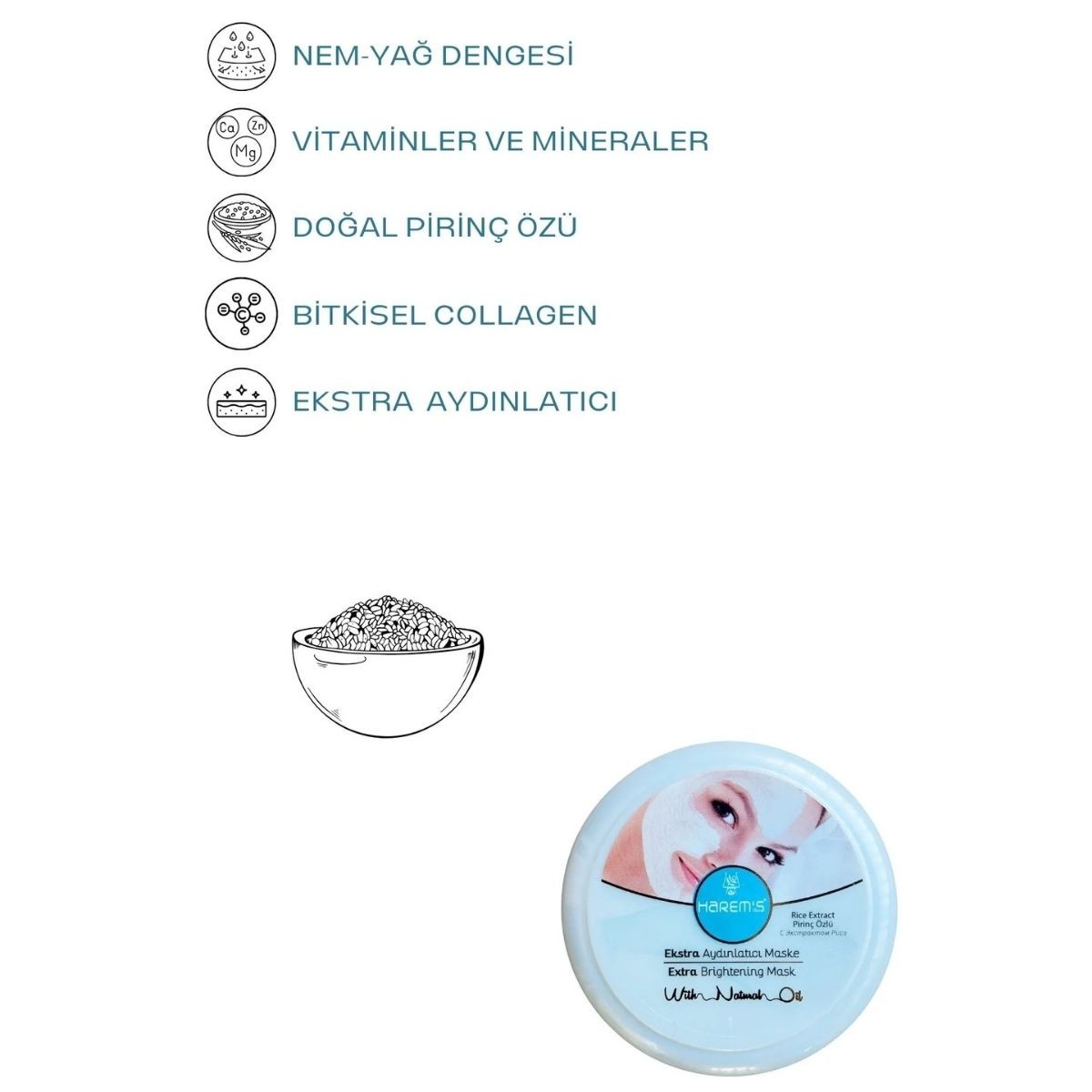 Harems Pirinç Özlü Beyazlatıcı Maske 150 G