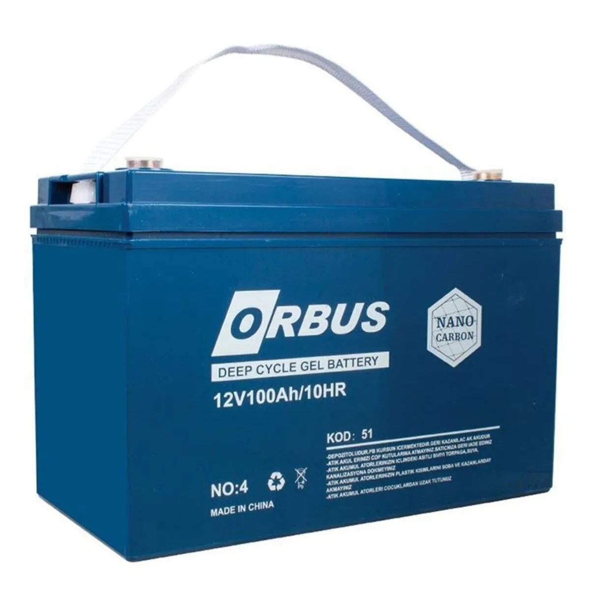 Orbus 12 Volt 100 Amper Karbon Jel Tip Akü 330x173x212 mm