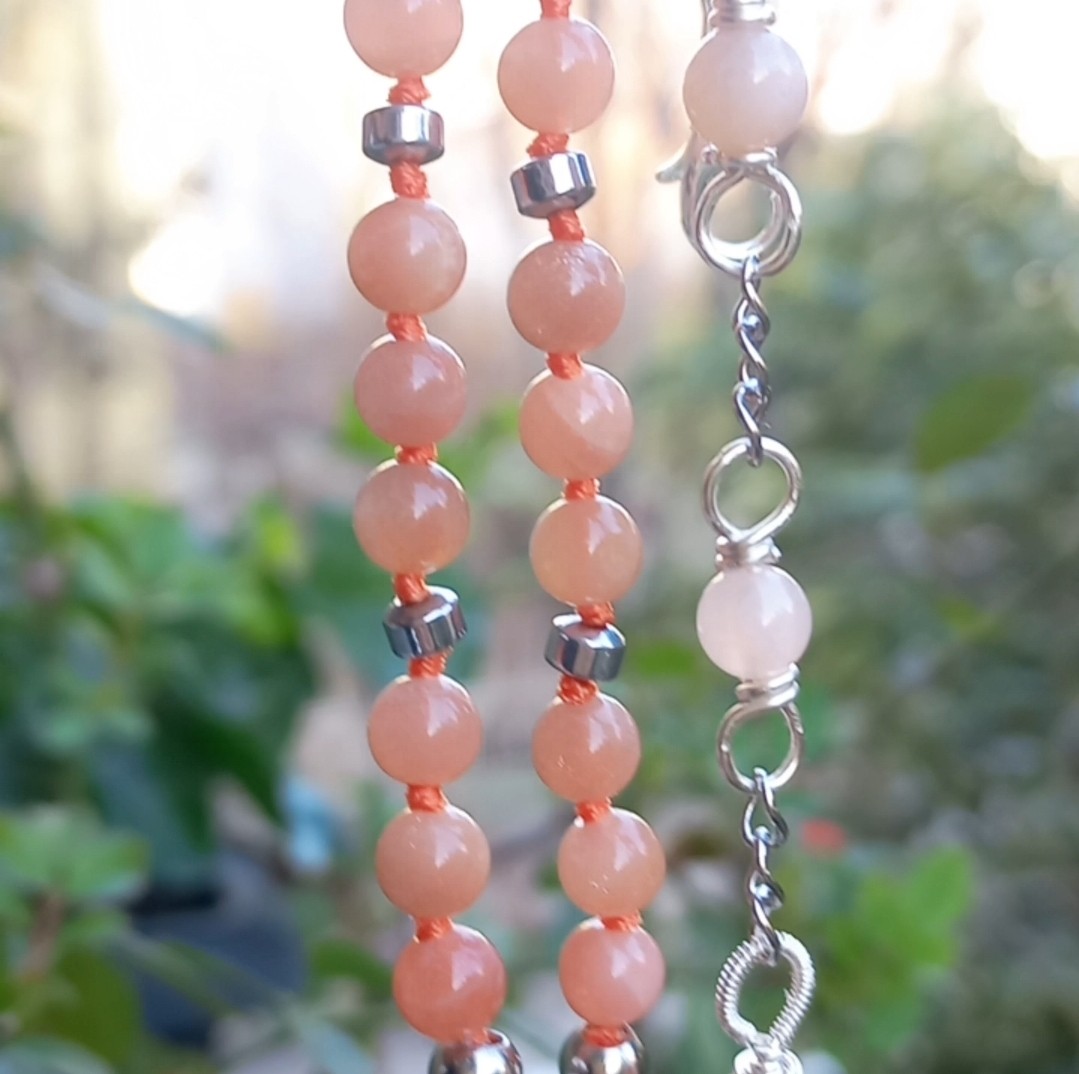 Sibelce 2106 Scolecite Şeftali Aytaşı Hematit El Yapımı Kolye