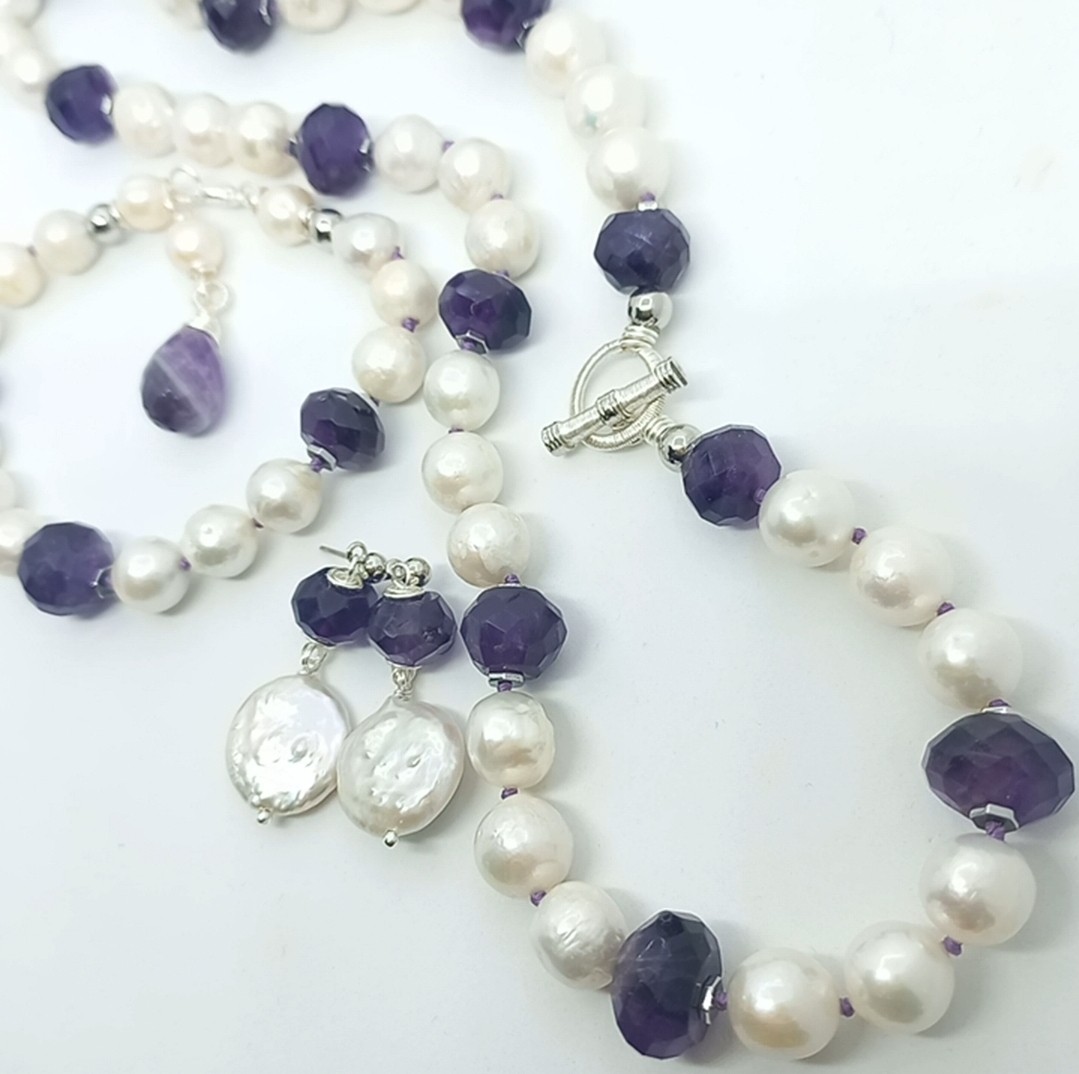 Sibelce 2119 Doğal Disk İnci Hindistan El Kesimi Rondela Ametist El Yapımı Küpe