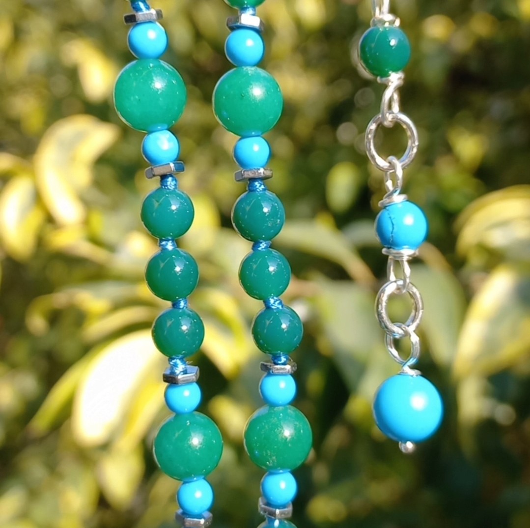 Sibelce 2129 Krizokol Akik Aventurin Turkuaz El Yapımı Kolye