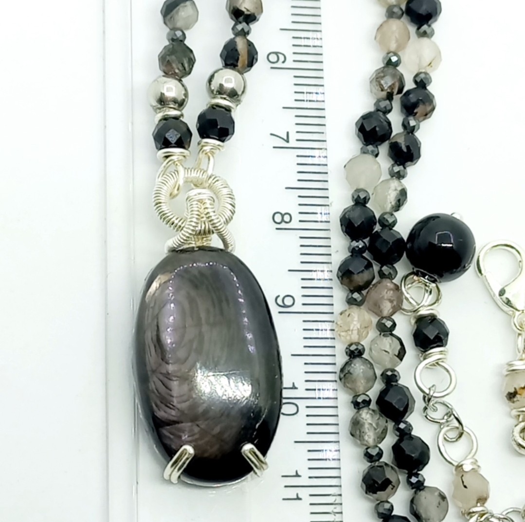 Sibelce 2134 Hypersthene Turmalinli Kuvars El Yapımı Kolye