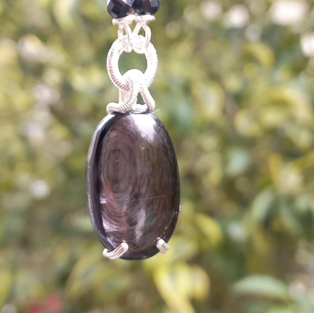 Sibelce 2134 Hypersthene Turmalinli Kuvars El Yapımı Kolye