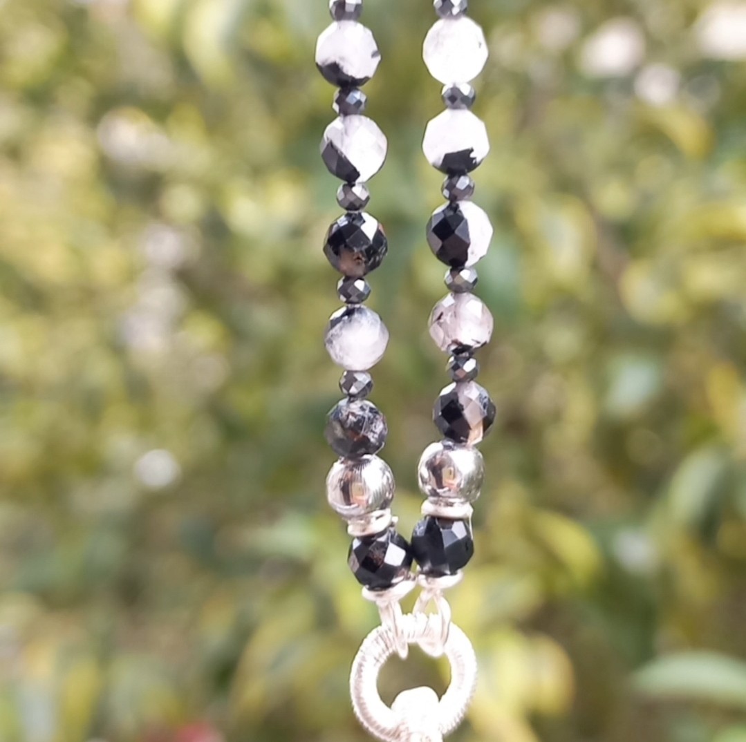 Sibelce 2134 Hypersthene Turmalinli Kuvars El Yapımı Kolye