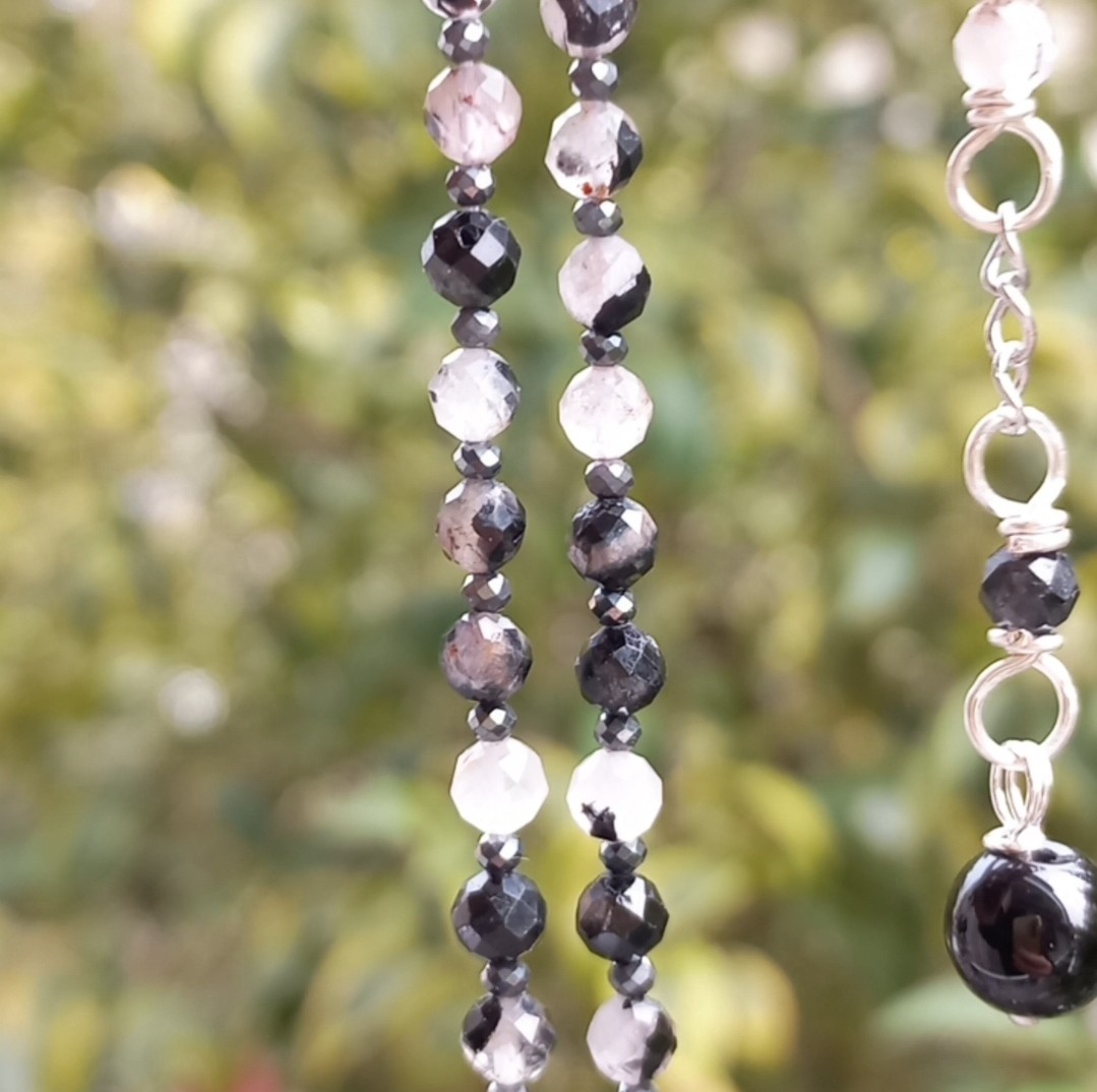 Sibelce 2134 Hypersthene Turmalinli Kuvars El Yapımı Kolye