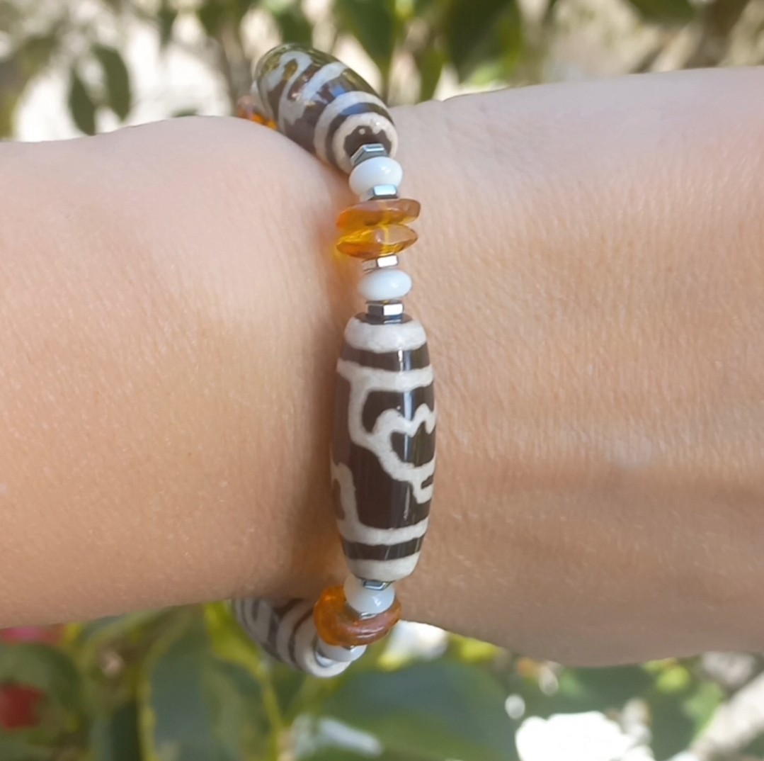 Sibelce 2137 Tibet Akik Kehribar Sedef El Yapımı Bileklik