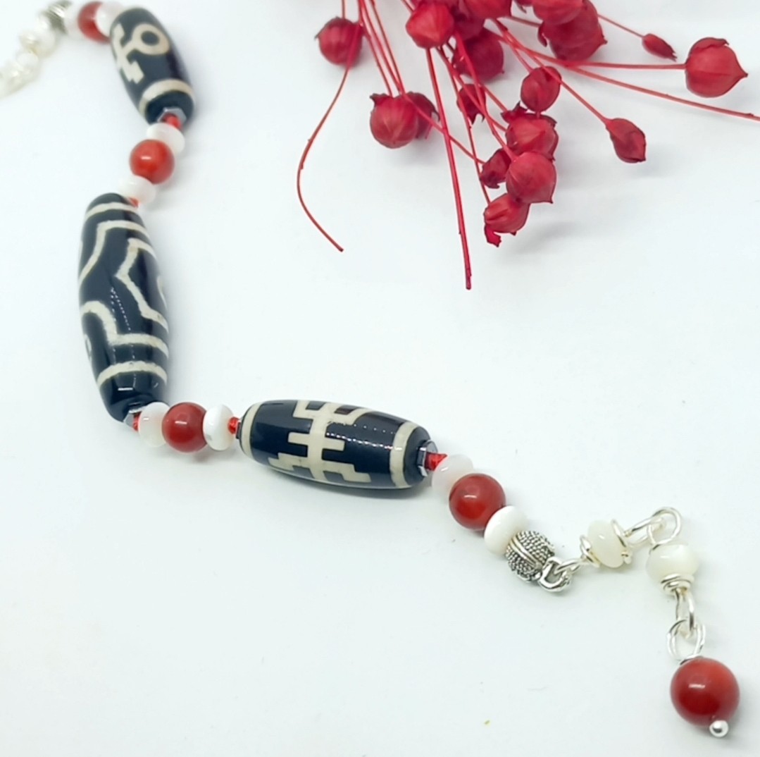 Sibelce 2141 Tibet Akik Mercan Sedef El Yapımı Düğümlü Bileklik