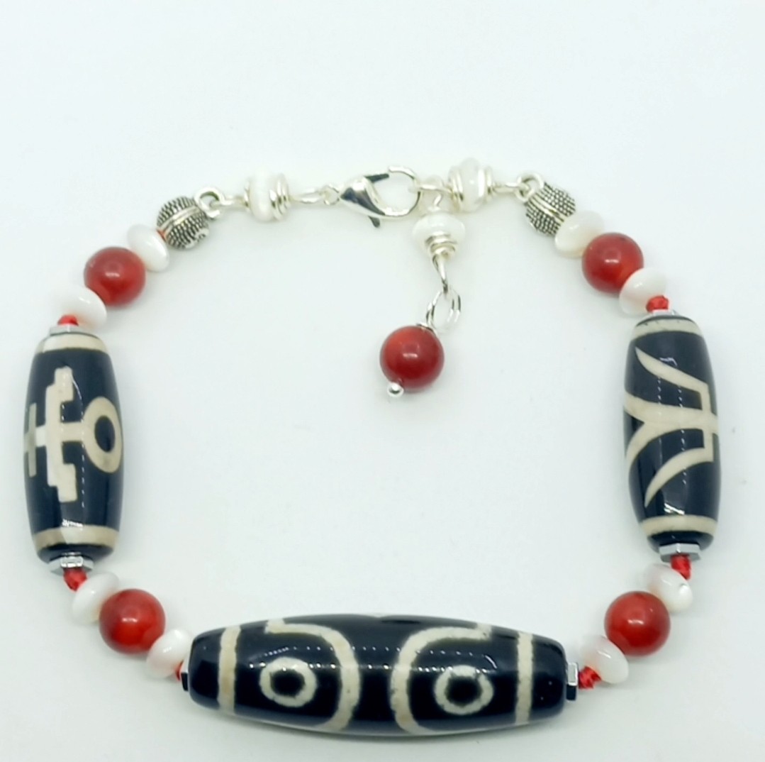 Sibelce 2141 Tibet Akik Mercan Sedef El Yapımı Düğümlü Bileklik