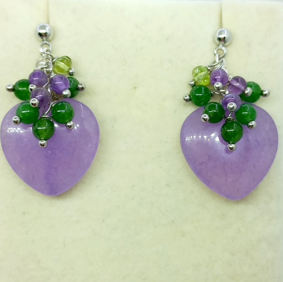 2144 Kalp kesim Lila renkli Ceyt el yapımı küpe