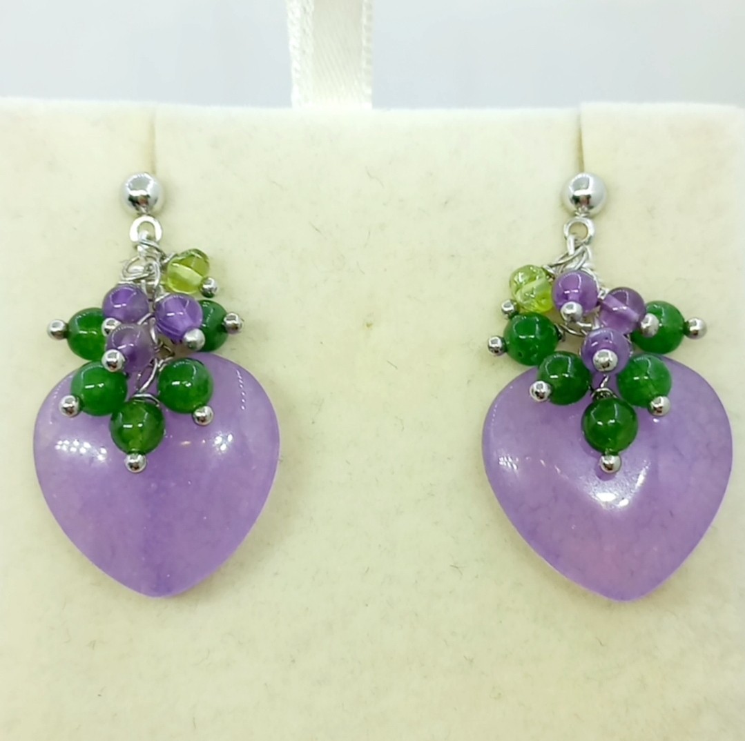 2144 Kalp kesim Lila renkli Ceyt el yapımı küpe