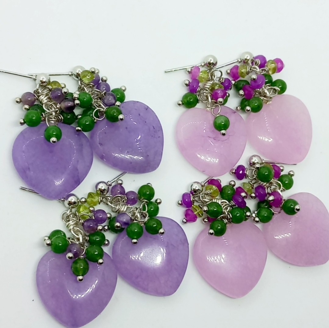 2144 Kalp kesim Lila renkli Ceyt el yapımı küpe