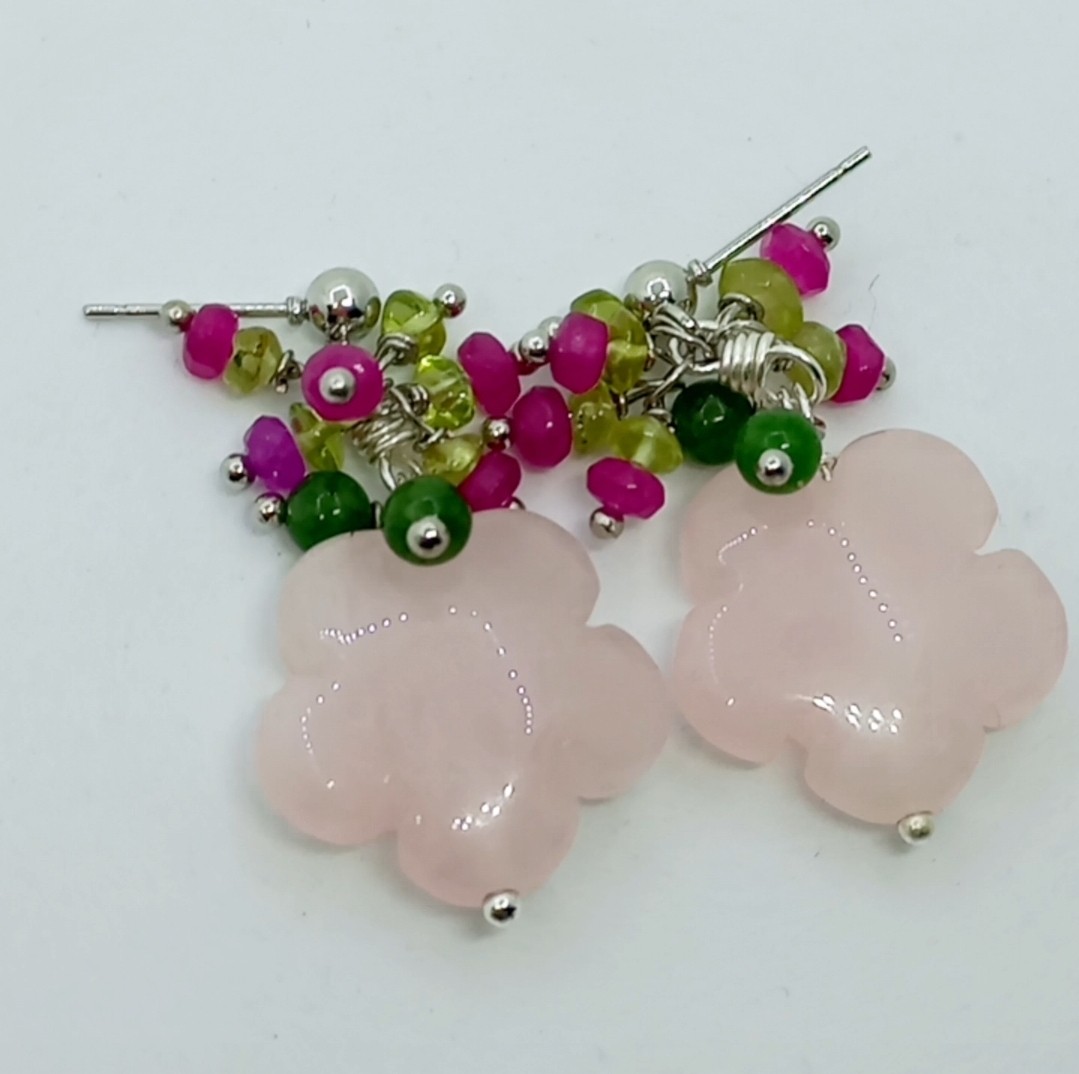 2150 Pembe kuvars el oyması küpe