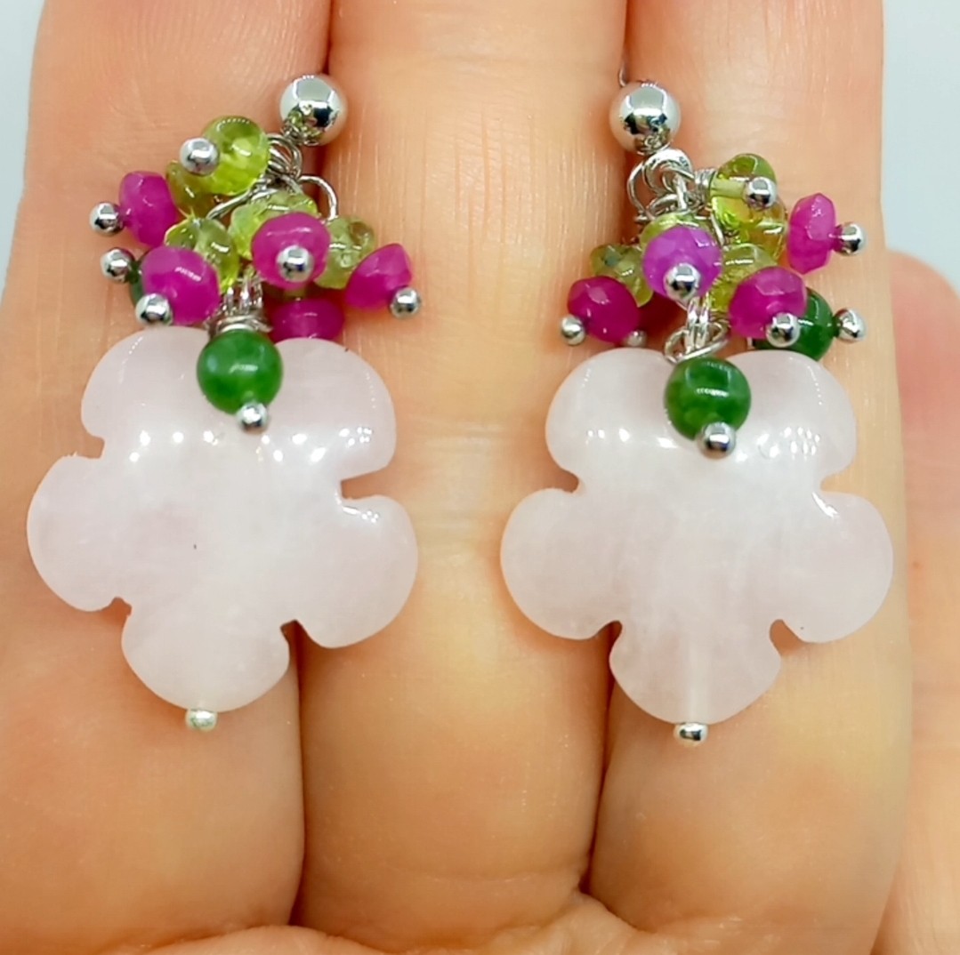 2150 Pembe kuvars el oyması küpe