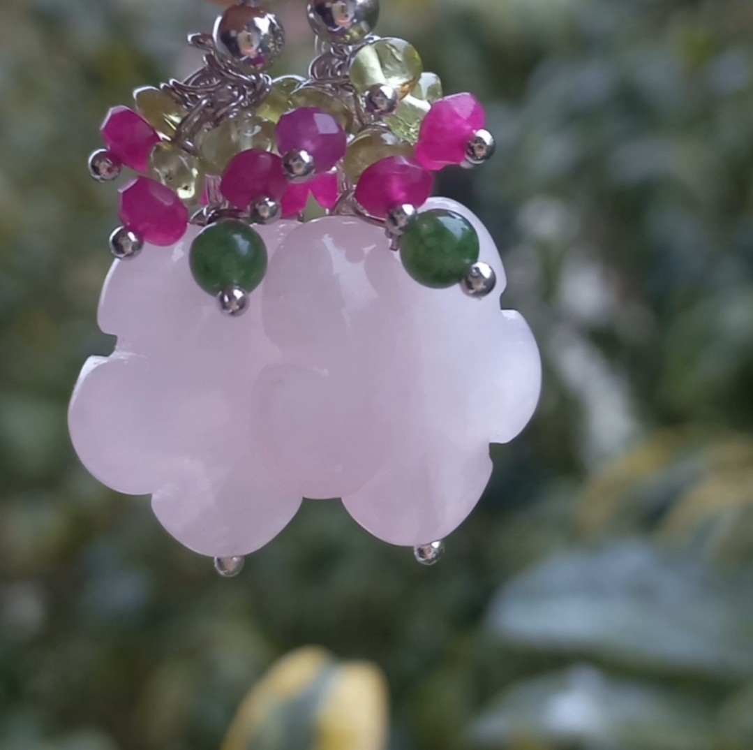 2150 Pembe kuvars el oyması küpe