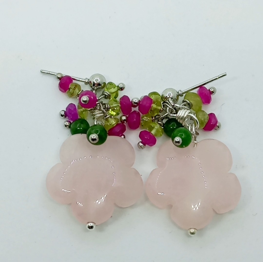 2150 Pembe kuvars el oyması küpe