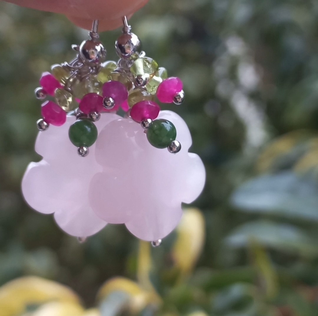 2150 Pembe kuvars el oyması küpe