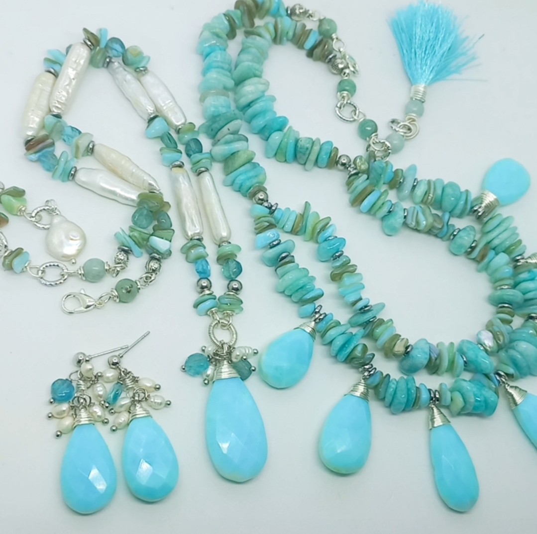 2152 Faset kesim mavi Opal doğal İnci Apatit el yapımı küpe