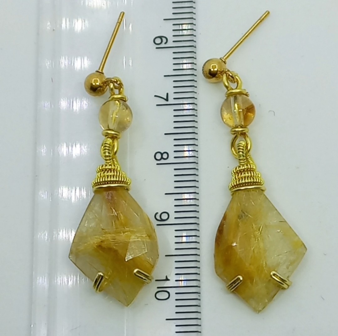 2156 Altın rutilli Kuvars Sitrin el yapımı küpe