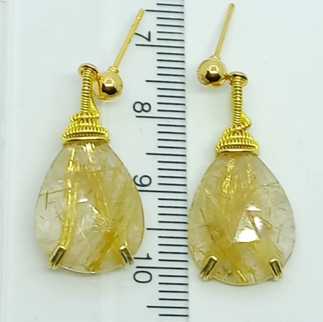 2157 Faset kesim altın rutilli Kuvars el yapımı küpe