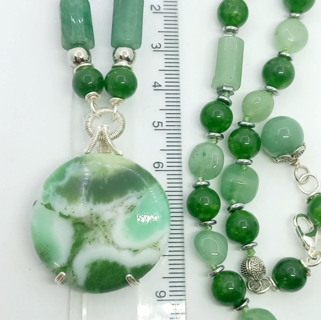 2163 Krizopras Aventurin Yeşim el yapımı kolye