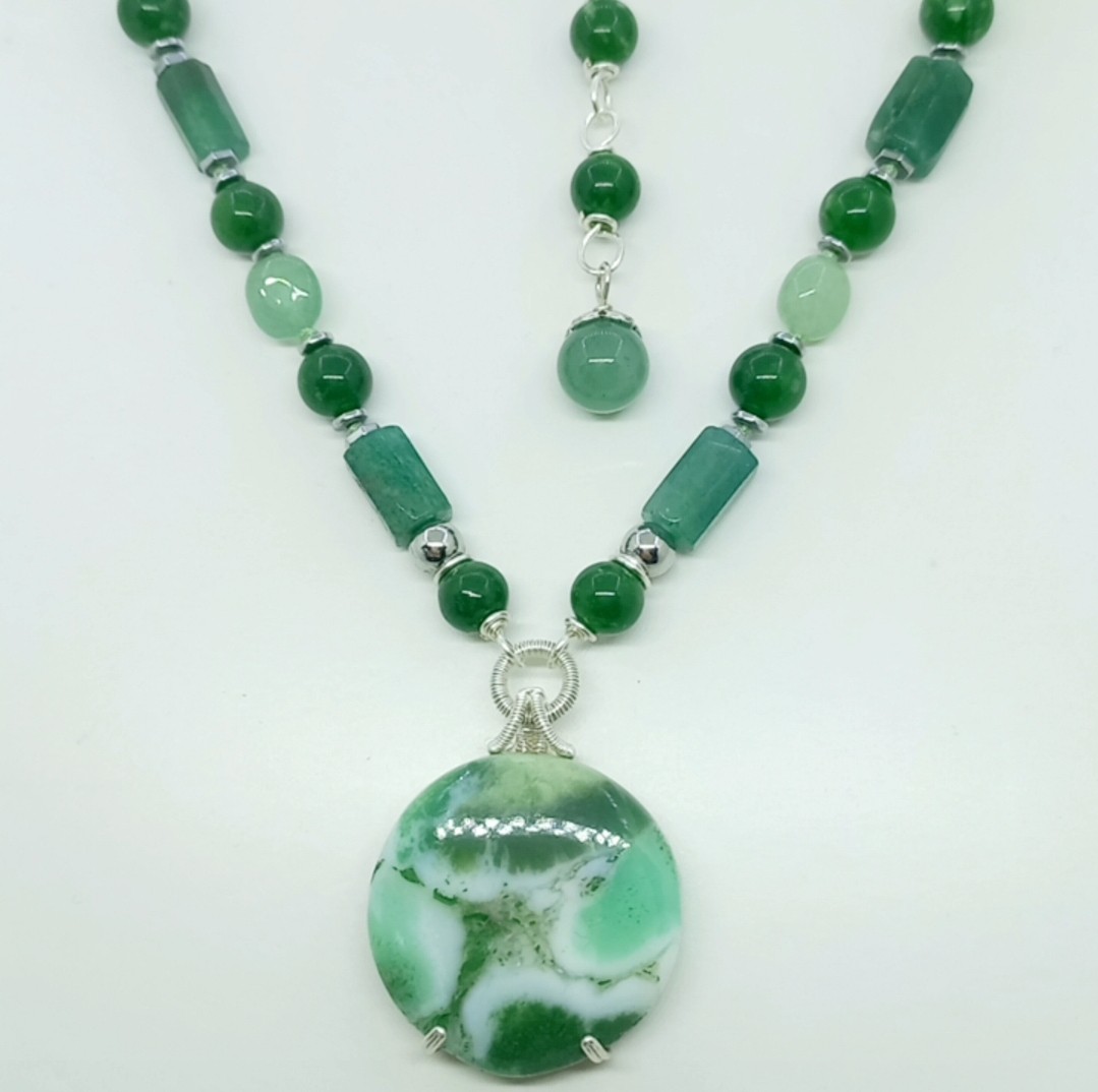 2163 Krizopras Aventurin Yeşim el yapımı kolye