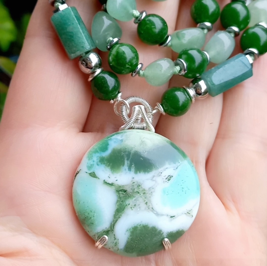 2163 Krizopras Aventurin Yeşim el yapımı kolye