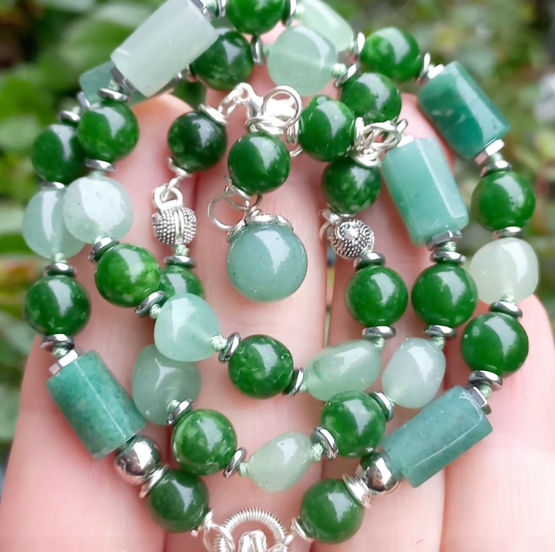 2163 Krizopras Aventurin Yeşim el yapımı kolye