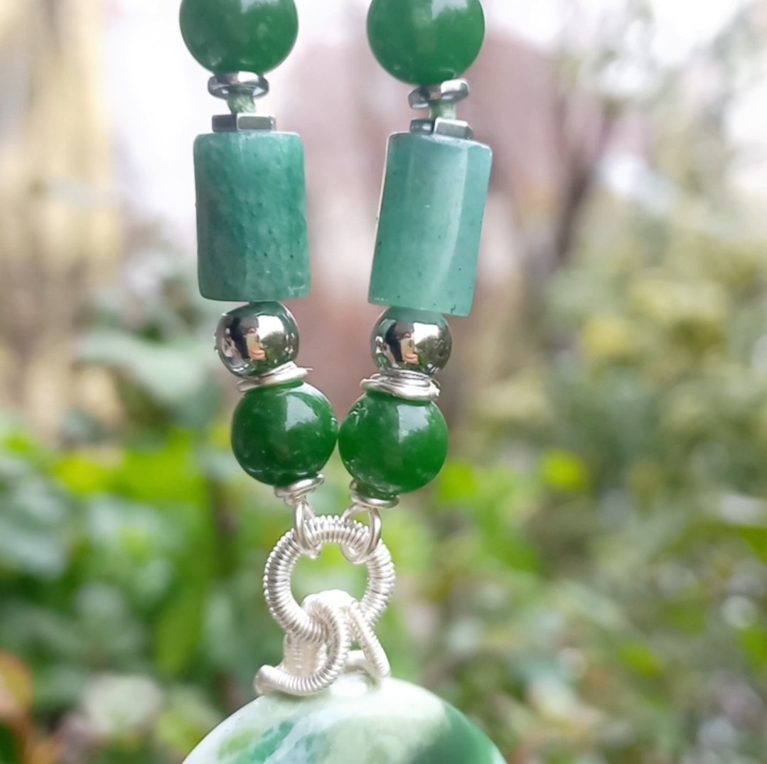 2163 Krizopras Aventurin Yeşim el yapımı kolye