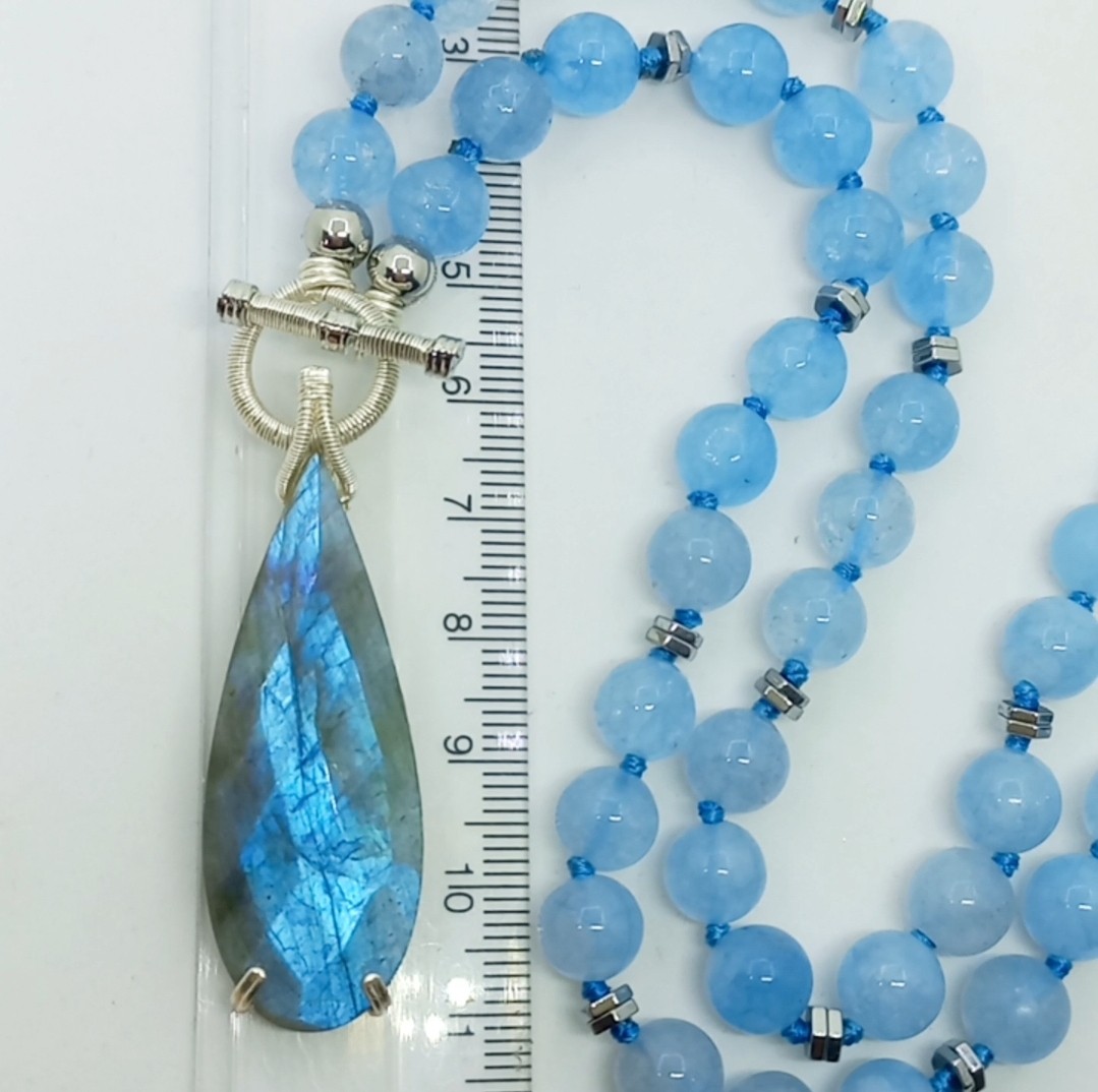 2165 Labradorit Akuamarin el yapımı kolye