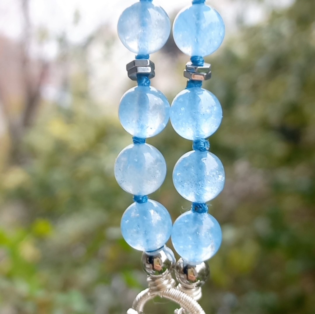 2165 Labradorit Akuamarin el yapımı kolye