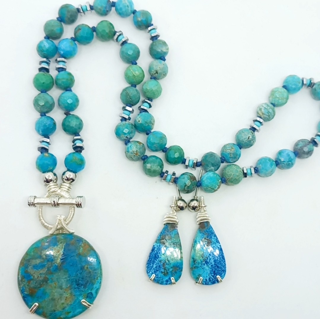 2166 Shutatkite azurite İran Turkuaz el yapımı kolye