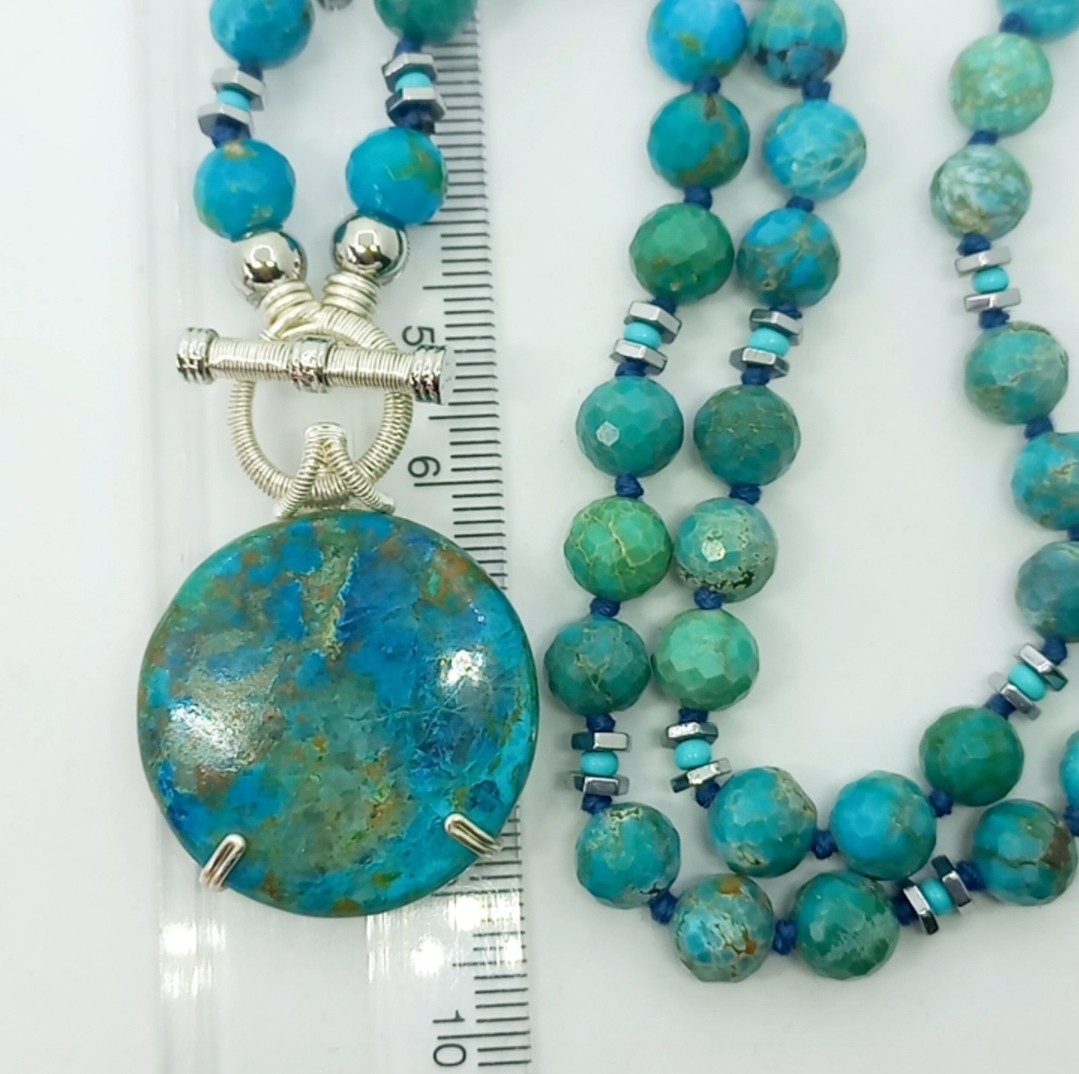 2166 Shutatkite azurite İran Turkuaz el yapımı kolye
