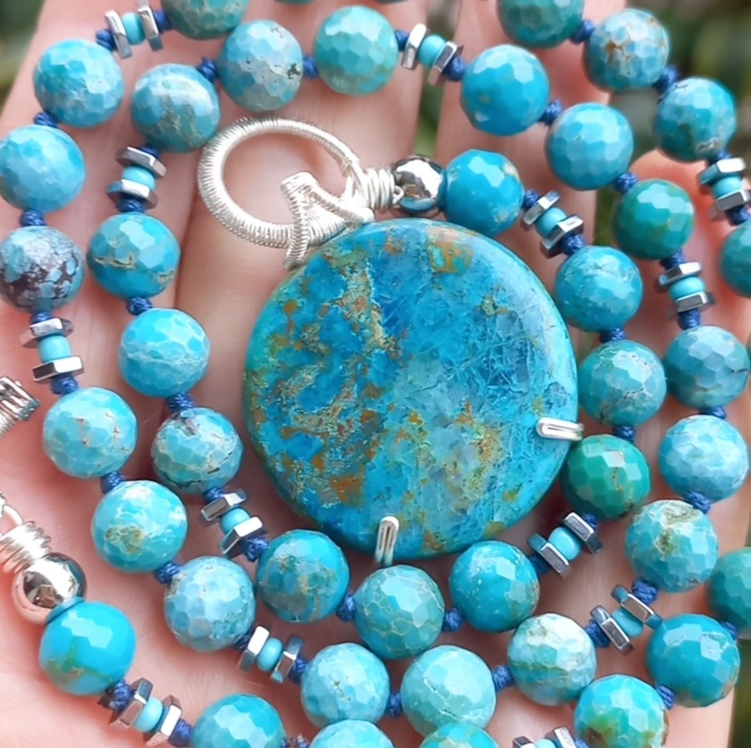 2166 Shutatkite azurite İran Turkuaz el yapımı kolye