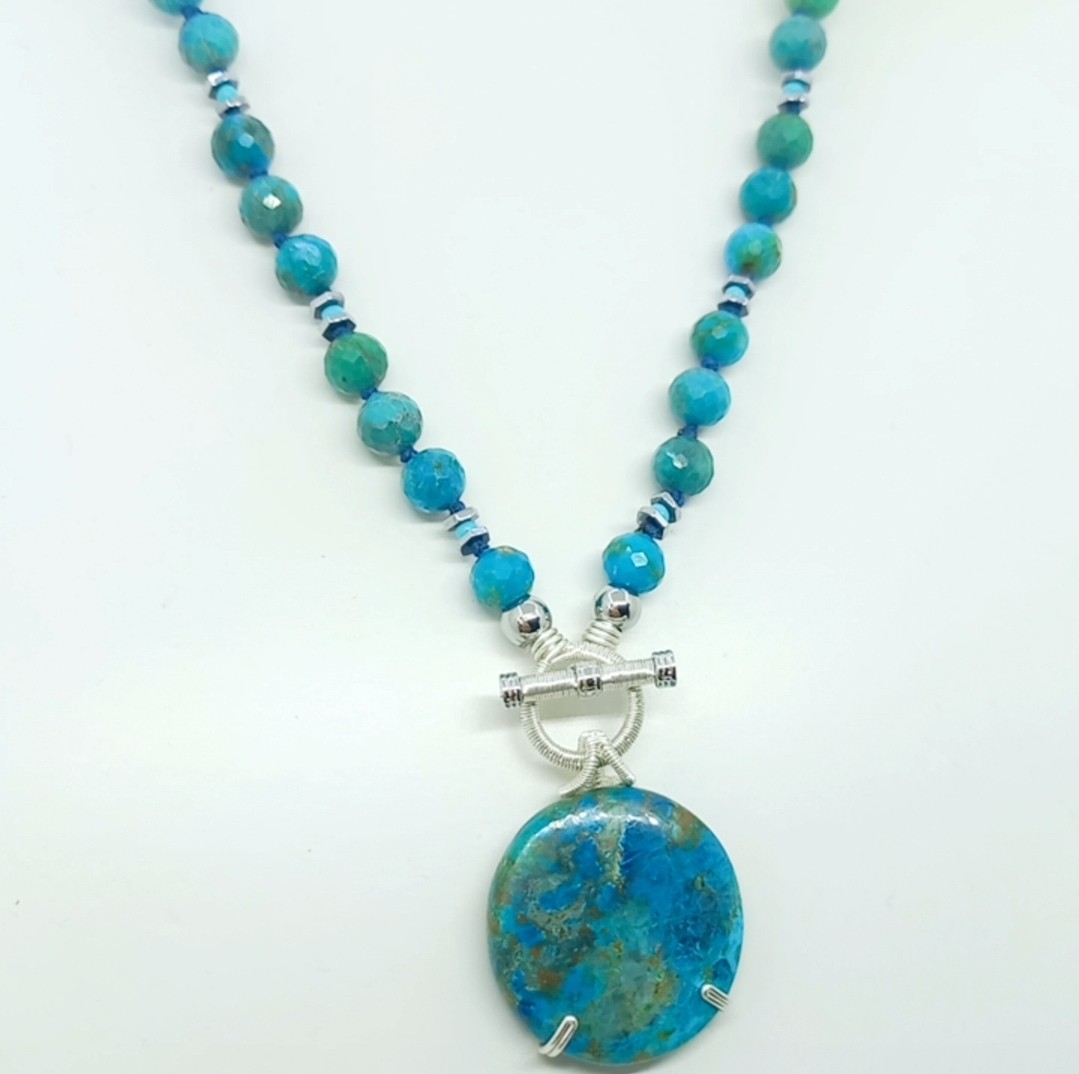 2166 Shutatkite azurite İran Turkuaz el yapımı kolye