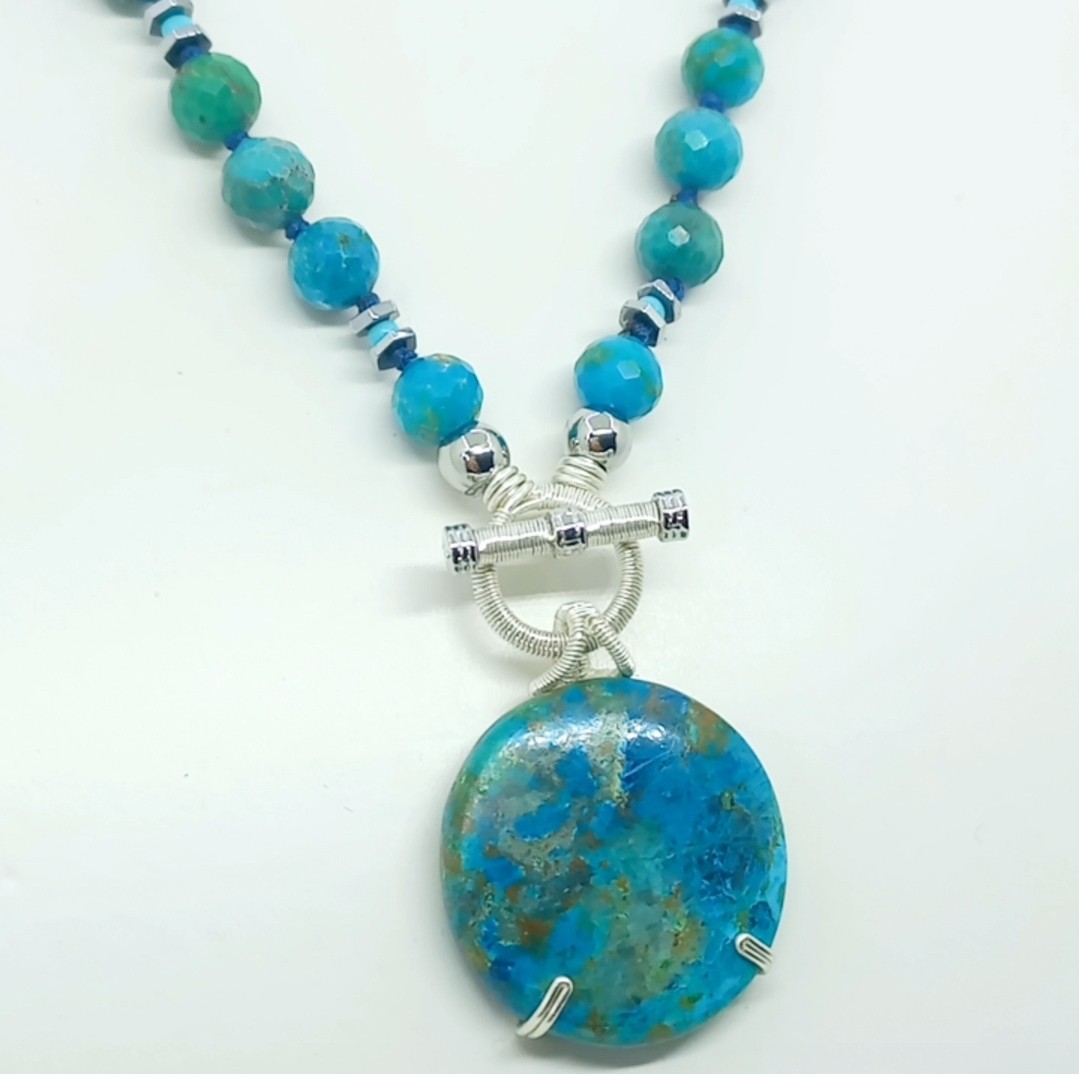 2166 Shutatkite azurite İran Turkuaz el yapımı kolye