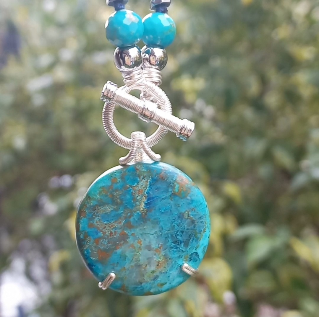 2166 Shutatkite azurite İran Turkuaz el yapımı kolye