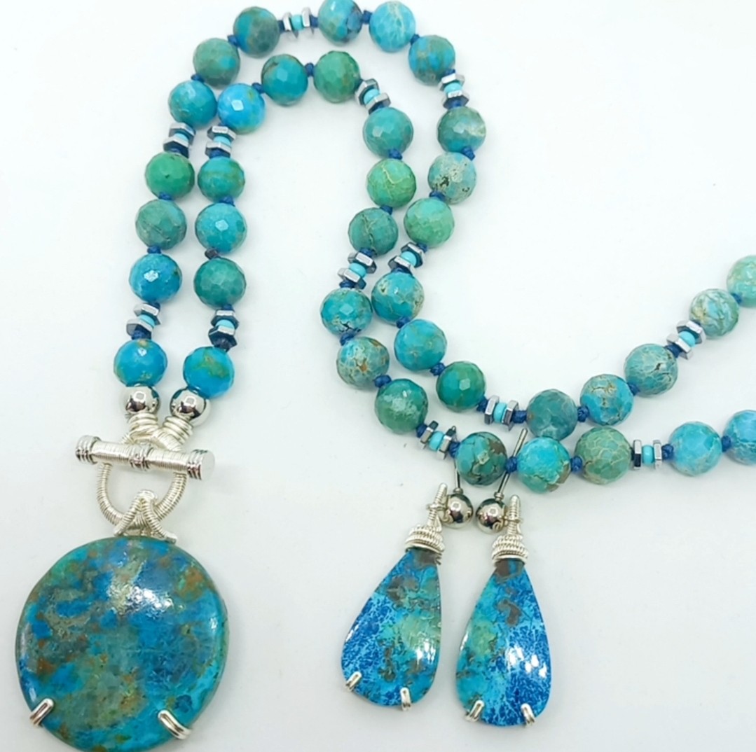 2166 Shutatkite azurite İran Turkuaz el yapımı kolye