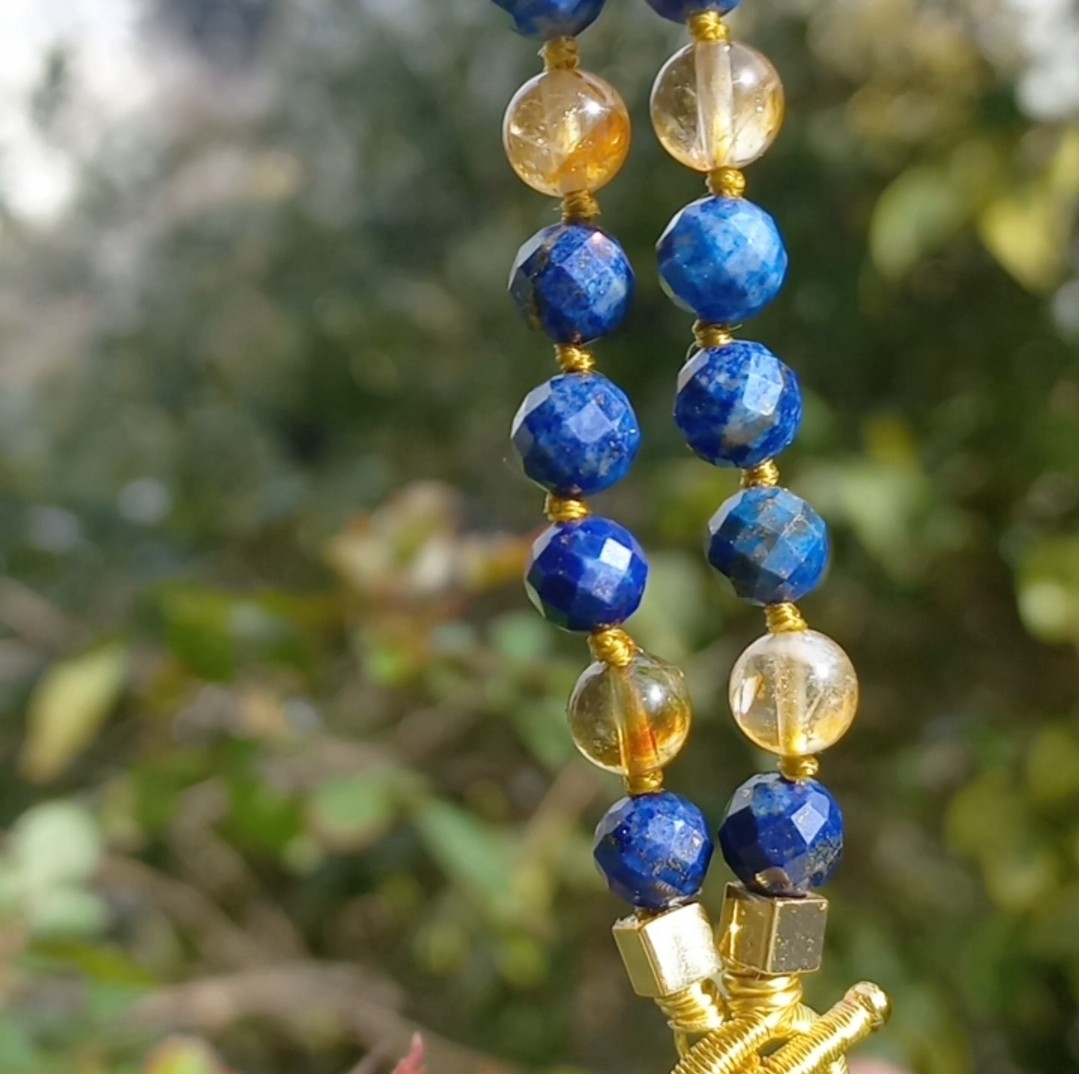 2168 Labradorit Lapis lazuli Sitrin el yapımı düğümlü kolye