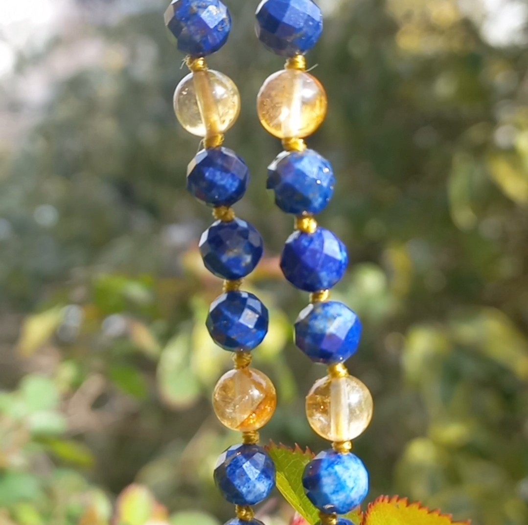 2168 Labradorit Lapis lazuli Sitrin el yapımı düğümlü kolye